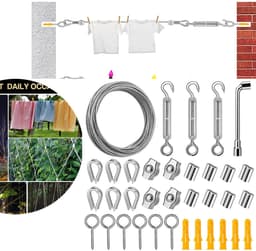 Draagbare reiswaslijn - Sterke waslijn - Onzichtbare waslijn - Waslijn van roestvrij staal - Reiswaslijn voor buiten en binnen - Winddichte hanger voor buiten kamperen - Zilver — thumbnail 1