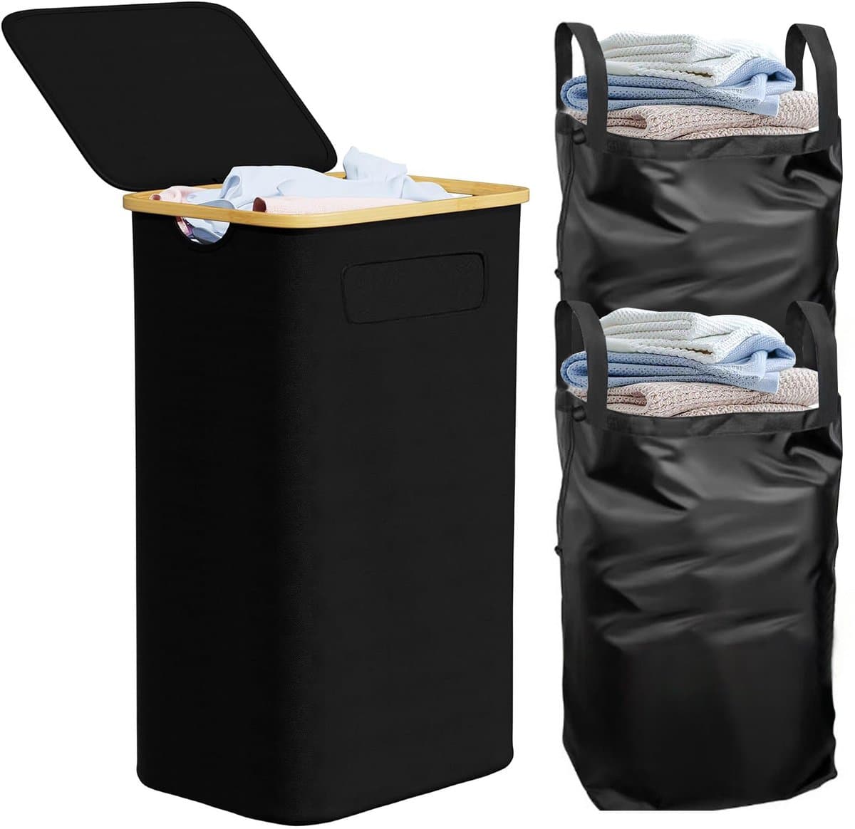 XL Wasmand met Deksel - 100 Liter | Met 2 uitneembare zakken | Wassorteerder | Extra Sterk & Stevig | Geschikt voor Gezinnen — afbeelding 1
