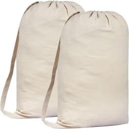 Famanu - 2 Pack Premium Canvas Waszak met schouderriem, 75x56 CM 40L – 100% katoen, stof weave duurzaam, trekkoord met snoerslot, machine wasbare wasvoering voor wasmand — thumbnail 1