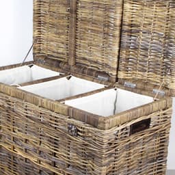 MigoStyling - Wasmand - 3 vakken - Brown - Met deksel - 85 x 40 x H65 - Riet - Rotan - Duurzaam — thumbnail 4