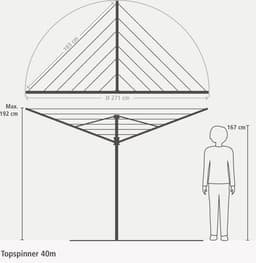 Brabantia Topspinner Droogmolen - 40 m - met Metalen Grondanker - Beschermhoes - Wasknijpertasje en Wasknijpers - Metallic Grey — thumbnail 2