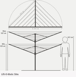 Brabantia Lift-O-Matic Droogmolen - met Metalen Grondanker, Beschermhoes, Wasknijpertasje en Wasknijpers - 50 m - Anthracite — thumbnail 2