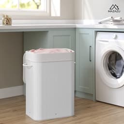 MIRA Home - Wasmand met deksel - Wasbox bamboe met handvatten - Wit - 72 liter - 40x30x60 cm — thumbnail 3