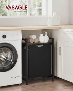 Vasagle - Wasmand met plank - 65 liter - 50 x 33 x 72 cm - in vintage bruin-zwart — thumbnail 3