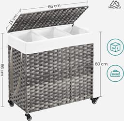 MIRA Home - wasmand met wieltjes - wasopberger - grijs - metaal/katoen - 66x33x60 — thumbnail 3