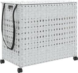 vidaXL - Wasmand - op - wielen - 66x35x60 - cm - rattan - wit — thumbnail 1