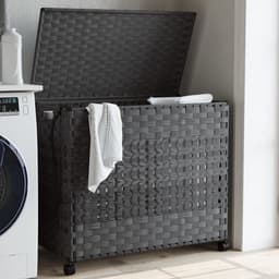 vidaXL - Wasmand - op - wielen - 66x35x60 - cm - rattan - grijs — thumbnail 3