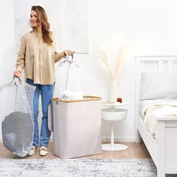 Livano Wasmand 2 Vakken - Wassorteerder - Laundry Basket - Bag - Zwart - 100 Liter — thumbnail 5