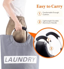 LAUWG - 82 l Opvouwbare Wasmand met Handvat, Grote Capaciteit Wasmanden, Kledingmand Van Oxford, Draagbare Wassorteerder Opbergcontainer Voor Wasgoed, Kleding, Dekens, Speelgoed, Handdoeken, Grijs — thumbnail 5