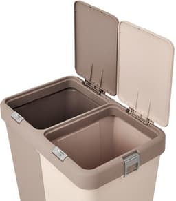 Motek® - Wasmand - 80 L - 2 Vakken met Deksel - Met Touch Deksel - Gemaakt van 100% gerecycled kunststof - 80 L - wasmand met deksel - Wassorteerder - Beige — thumbnail 4