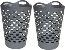 5Five Flexibele wasmand/opbergmand - 2x - rond - grijs - 60 liter - D41 x H66 cm — thumbnail 1