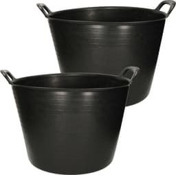 Plasticforte Flexibele kuip emmer - 2x stuks - wasmand - rond - zwart - 42 liter - Opbergmanden — thumbnail 1