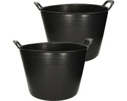 Plasticforte Flexibele kuip emmer - 2x stuks - wasmand - rond - zwart - 42 liter - Opbergmanden