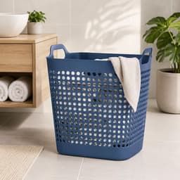 Storage Solutions Wasmand - blauw - 48 liter - 40 x 51 cm - kunststof - wasbox - mand voor wasgoed - badkamer — thumbnail 3