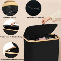 Wasmand met 3 Vakken - Grijs - 180 Liter - Opvouwbare Wasmand met Deksel en Schoenenwaszak - Voor Eenvoudige Organisatie van Wasgoed — thumbnail 4