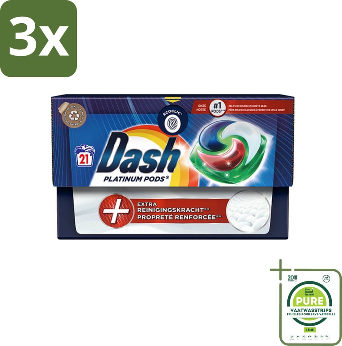 3 x Dash Platinum - Wasmiddel Capsules - Witte en Gekleurde Was - 21 Wasbeurten - Grootverpakking - Wasmiddel Capsules - Vlekkenverwijderaar - Waspoeder - Wasmiddel - Wascapsules — afbeelding 1