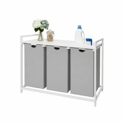 Wasmand 3 vakken - 150 liter - met plank - grijs-wit — thumbnail 1