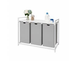 Wasmand 3 vakken - 150 liter - met plank - grijs-wit