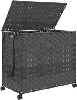 Wasmand Rotan - Kledingmand Opbergmand - Was Sorteren - Handgeweven 3 Vakken - 66 x 35 x 60 cm - Grijs — thumbnail 5