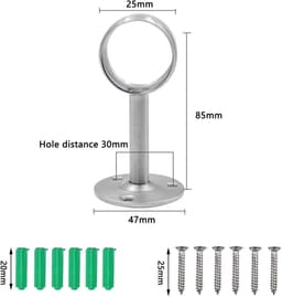 Kaststeun 25mm - RVS Plafondbeugel - Met 3 gaten voor extra stabiliteit - Geschikt voor gordijnstangen - ShopVlot — thumbnail 3