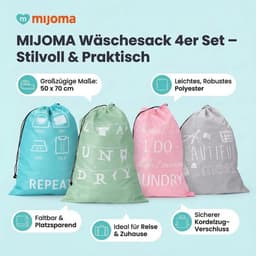 Waszak Set van 4 - Opvouwbaar en Lichtgewicht - Waszakken met Spreuken - 50 x 70 cm - Polyester - Stijlvol en Functioneel - Wasmand — thumbnail 4