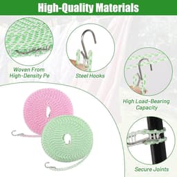 Adjustable Outdoor Clothesline, 2 Pieces Outdoor Clothesline, 16 Metres, Adjustable, Windproof, with Hooks, Washing - ShopVlot — thumbnail 5