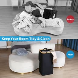 Wasmand met deksel, 100 liter hoge wasmand met bamboe handvat en binnenzak, opvouwbare grote XXL wasmandverzamelaar, wasmand voor slaapkamer, badkamer, zwart — thumbnail 3