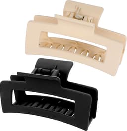 Set van 2 Vierkante Klemmen voor Medium Haar, 8.5 cm, Mat, Antislip, Sterke Grip, Haaraccessoires voor Vrouwen en Meisjes in Zwart en Beige — thumbnail 1