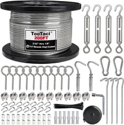 SnelShoppen - 60m 3mm Draad Kabel Kit, Vinyl Gecoate RVS Kabel, 7x7 Strengen, M5 Spankabels voor Hangende Lichten, Waslijn en Tuin Gordijn — thumbnail 1
