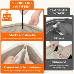 Wasmand met Deksel, Grote Opvouwbare Wasmand 3 Vakken met Uitneembare Zakken, Laundry Basket voor Slaapkamer, Badkamer, Studentenhuis en Wasruimte, 145L, Beige — thumbnail 4