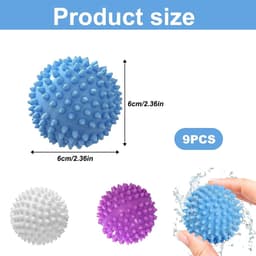 Set van 9 wasballen, wasbal voor wasmachine | Droogballen voor wasmachine, herbruikbare wasbal voor wasgoed, voor wasmiddel, zachte en pluizige kleding — thumbnail 4