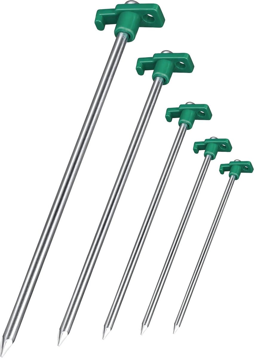 SnelShoppen - 8x anti-roest rots grondpennen groen/zilver Ø 0,7 cm, 25 cm lengte - grondankers, grondpennen van gegalvaniseerd staal voor bevestiging — afbeelding 1