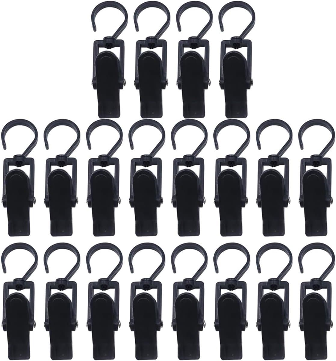 20 stuks hoedklemmen met kleerhangerhaken, draaibare haak, voor het ophangen van hoed, kleding, sjaal, sokken, handdoek (zwart) — afbeelding 1