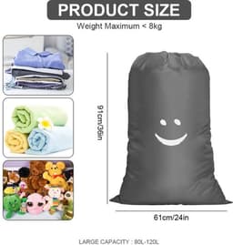 Dailygoods - Waszak voor reizen - Waterdicht - Grote capaciteit - Grijs - Vuile was wasverzamelaar - Perfect voor studentenhuizen en camping — thumbnail 2