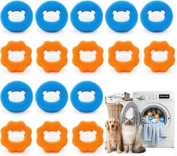 Wasballen voor wasmachine - 16 stuks - Drogerballen - Herbruikbare Pluizenbollen & Haarvanger Spons - 5 cm - voor Wasmachine, Droger, Kleding, Honden & Katten - Oranje & Blauw — thumbnail 1