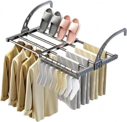 Wasrek Hangend Trapgat - Uitschuifbaar kledingrek - Wandkledingrek - 38-55 cm - Verstelbare lengte - Opvouwbaar - Gemakkelijk op te bergen - Ruimtebesparend - Geschikt voor deuren, balkons en radiatoren - Zwart - 1 stuk — thumbnail 1