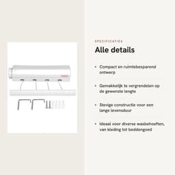 Waslijn Uittrekbaar Tot 3,75 m - Wanddroogrek - Intrekbare Waslijn - Duurzaam - Eenvoudig Te Installeren - Vergrendelingsmechanisme - Drooglijn — thumbnail 4