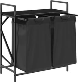 Wasmand – Laundry Basket – Wasbox – Wascontainer – Wasrek – 2 Compartimenten – Stevig Stalen Frame met Houtlook Opbergrek — thumbnail 4
