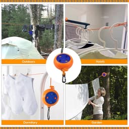 Waslijn, uittrekbaar, 8 m, draagbaar wastouw, camping, waslijn, kledinghanger, verstelbare drooglijnen voor reisvakantie buiten, binnen (oranje) — thumbnail 3