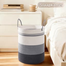 Katoenen Touw Wasmand Extra Groot 45.5cm x 61cm - Opvouwbare Opbergmand met Handvat - Voor Wasgoed, Dekens en Speelgoed - 100L Verloop grijs — thumbnail 4