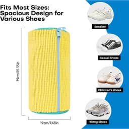 Waszak voor schoenen: Waszak voor schoenen voor wasmachine en droger - 2-delige herbruikbare reinigingsset voor sneakers en tennisschoenen (geel- 2 stuks) — thumbnail 2