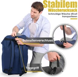 Grote Waterdichte Waszak voor Vuile Kleding - 115 Liter, Vouwbare Opbergzak met 2 Gevoerde Schouderbanden, Ideaal voor Reizen en Thuisgebruik — thumbnail 2