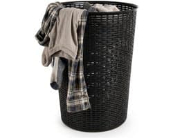 Plasticforte Ronde wasmand Rotan - zwart - gevlochten kunststof - 51 liter - 38 x 57 cm - opbergmanden