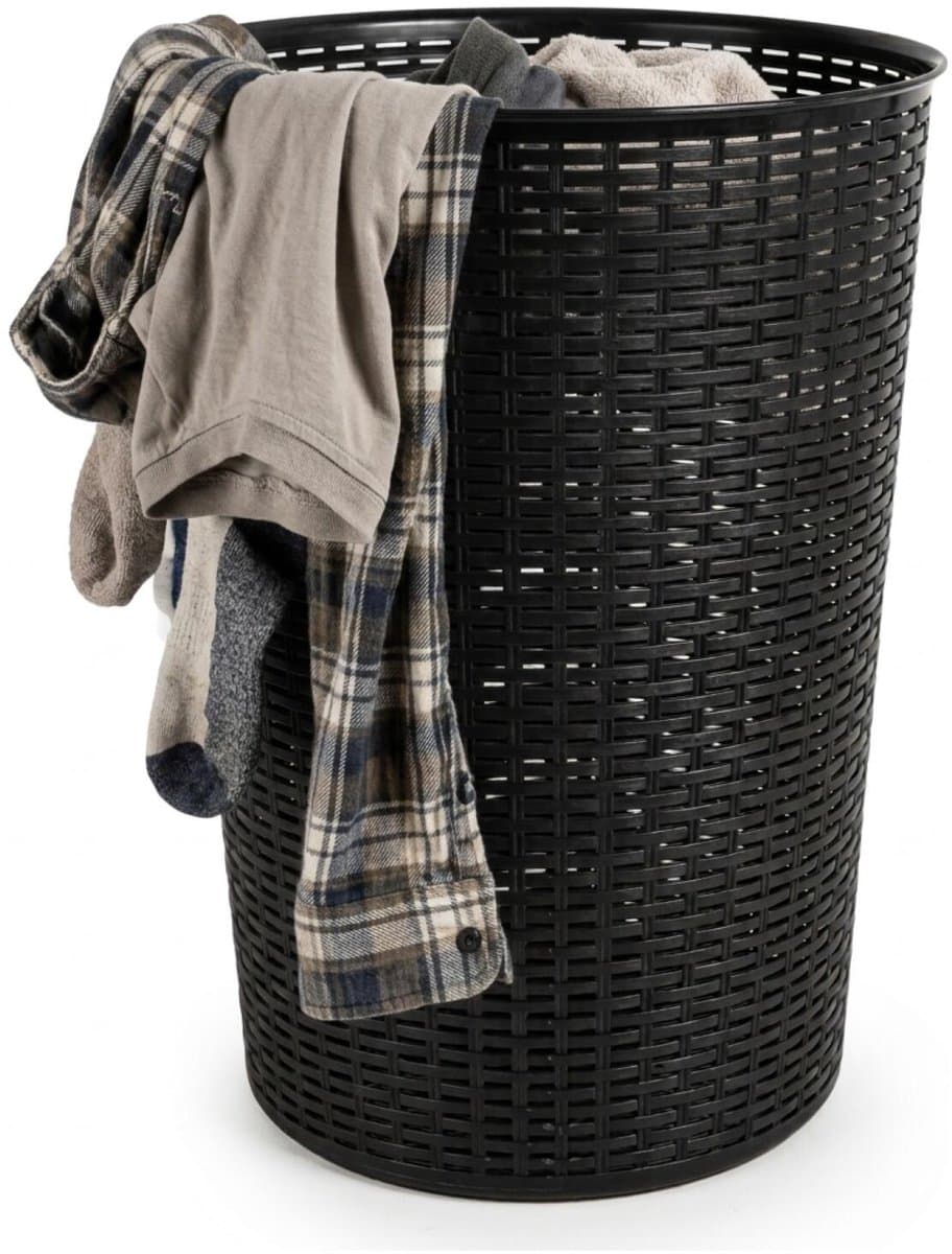 Plasticforte Ronde wasmand Rotan - zwart - gevlochten kunststof - 51 liter - 38 x 57 cm - opbergmanden — afbeelding 1