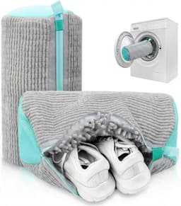 Schoenwaszak voor wasmachine – Herbruikbare microvezel sportschoen waszak – Chenille binnenborstel – Zelfsluitende rits – Beschermt schoenen en wasmachine – 2 stuks – Grijs — thumbnail 1