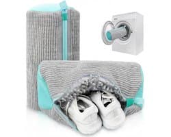 Schoenwaszak voor wasmachine – Herbruikbare microvezel sportschoen waszak – Chenille binnenborstel – Zelfsluitende rits – Beschermt schoenen en wasmachine – 2 stuks – Grijs