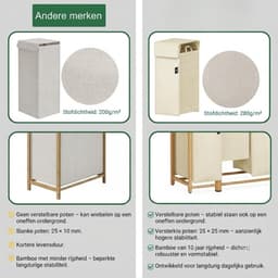 Wasmand - 200L - Wasmand 4 Vakken - Wasmanden - Beige - 54cm x 36cm x 83cm — thumbnail 4