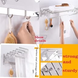 Droogrek Kleding - Handdoekhouder Muur - Ruimtebesparend Drogen - Roestvrij Staal - 70 cm - Zilver — thumbnail 2