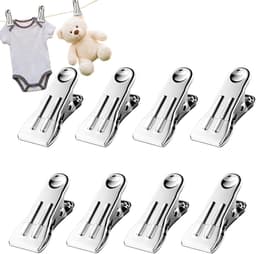 Roestvrijstalen wasknijpers - Kledingclips - Wasgoed drogen - Weerbestendig - 8 stuks - Wit — thumbnail 5