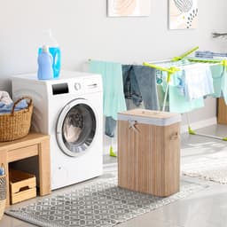 HOMCOM – Wasmand – Bamboe –40x30x60 cm – 70L, opvouwbaar – met deksel – voering — thumbnail 4
